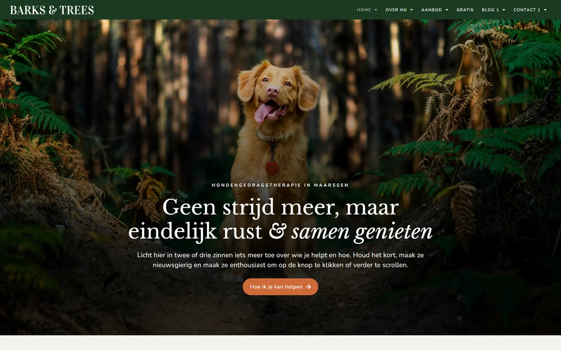 Homepagina van website template Barks & Trees