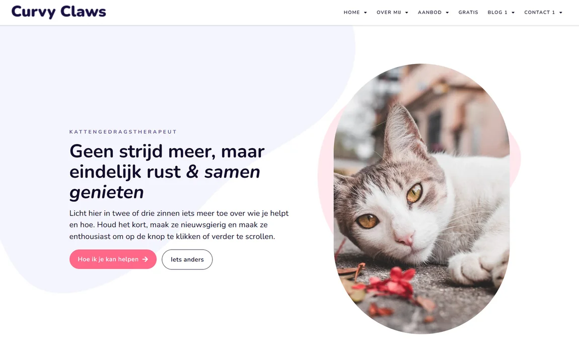 Homepagina van website template Curvy Claws