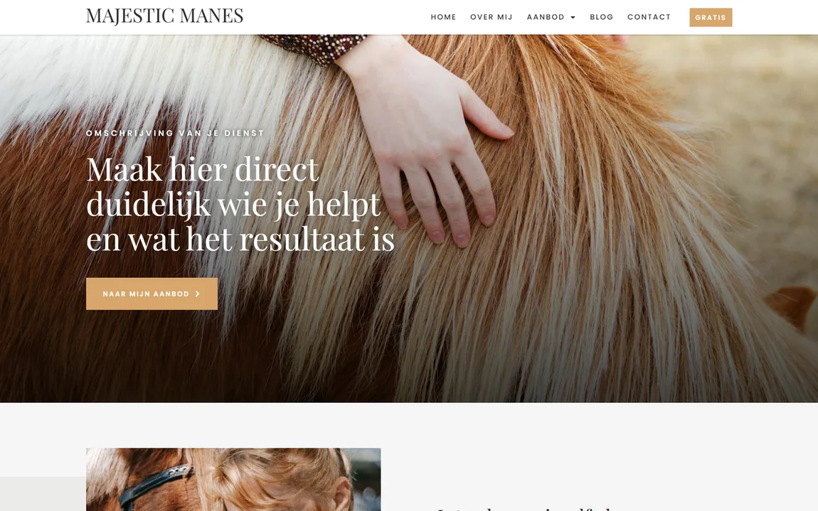 Homepagina van website template Majestic Manes