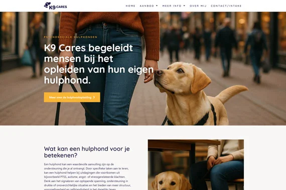 Website van K9 Cares, gemaakt met de templates van Digitale Pootjes