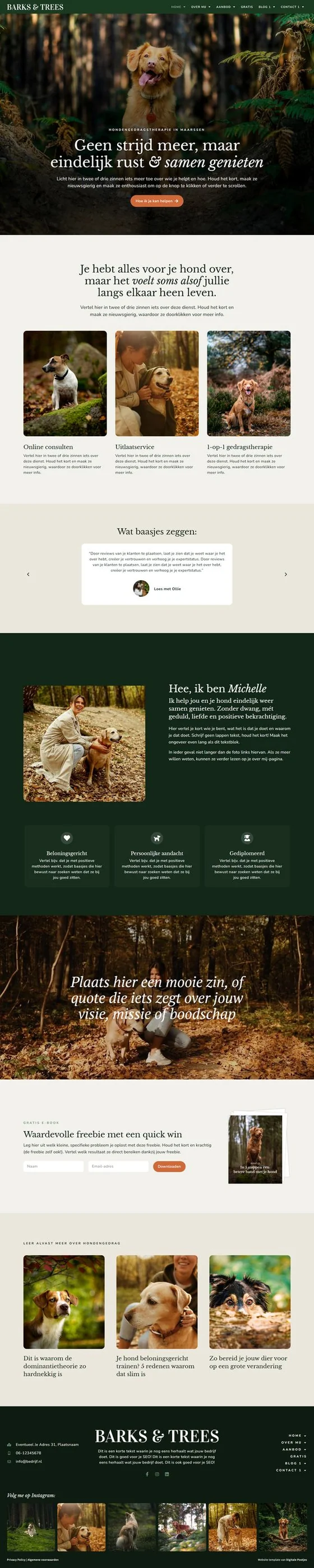 Homepagina van website template Barks & Trees