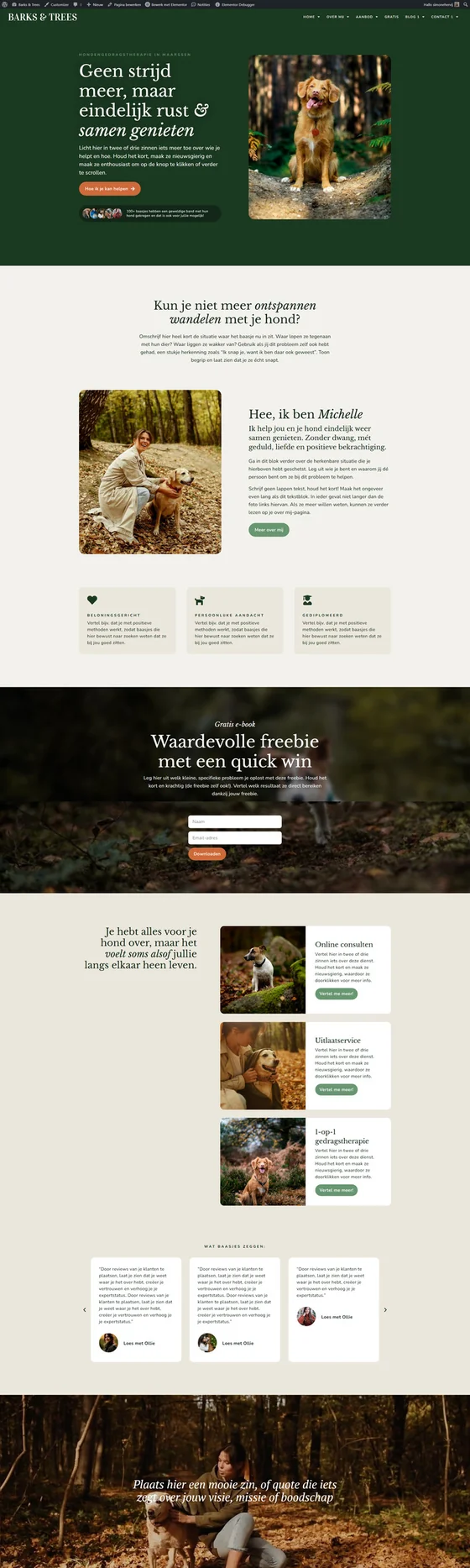 Website template Barks & Trees voor dierprofessionals: homepagina, variant 2